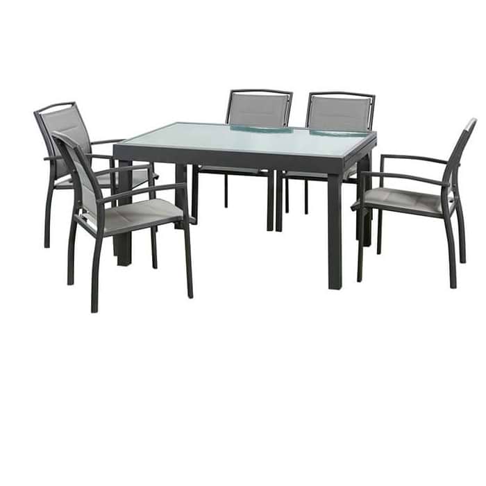 שולחן לגינה עם 6 כיסאות זכוכית לבנה שזר דגם SHAZAR SAVANA HFS-638W