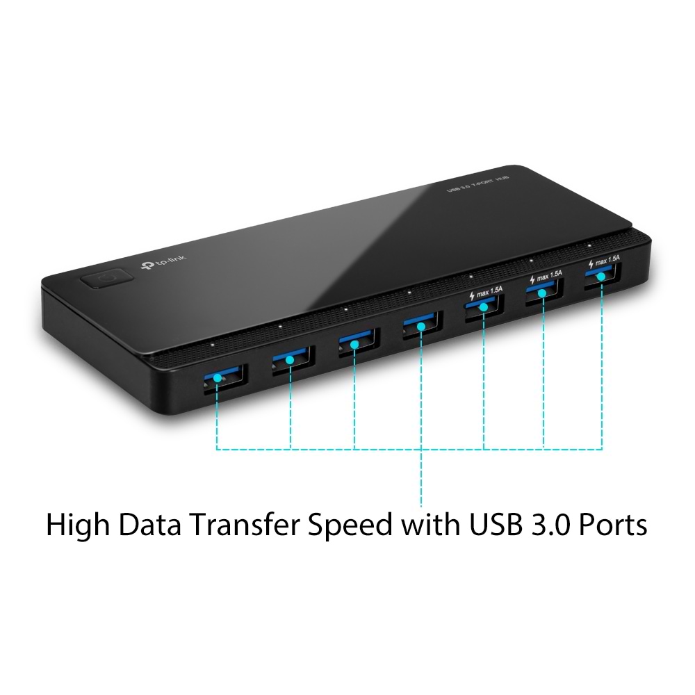 מפצל TP-Link UH720 USB 3.0 7-Port Hub - צבע שחור שלוש שנות אחריות ע