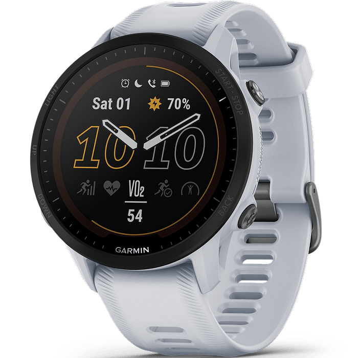 שעון ספורט חכם Garmin Forerunner 955 Solar 46.5mm GPS - צבע לבן שנתיים אחריות עי היבואן הרשמי