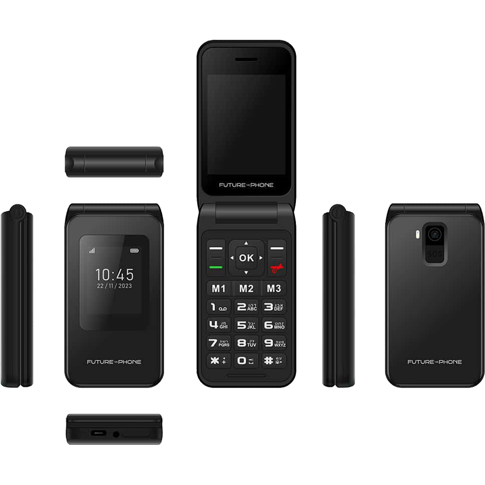 טלפון סלולרי מתקפל למבוגרים Future 4G Phone - צבע שחור שנה אחריות ע