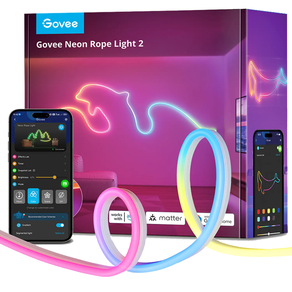 פס תאורה חכמה 5 מטר Govee H61D5 Neon Rope Light 2 - צבע לבן שנה אחריות ע