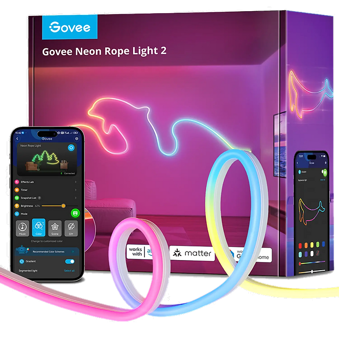 פס תאורה חכמה 5 מטר Govee 450135H Neon Rope Light 2 - צבע לבן שנה אחריות עי היבואן הרשמי