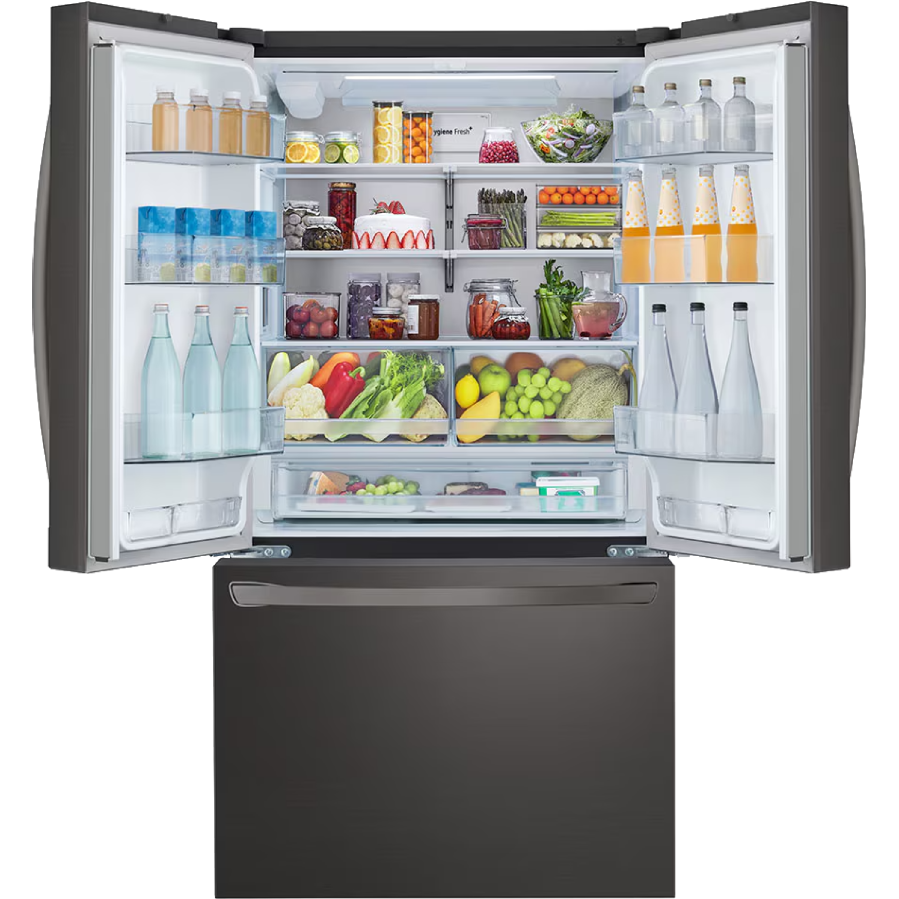 מקרר 3 דלתות מקפיא תחתון 750 ליטר LG GR-B278SE עם התקן שבת מובנה - גימור נירוסטה מושחרת אחריות ע