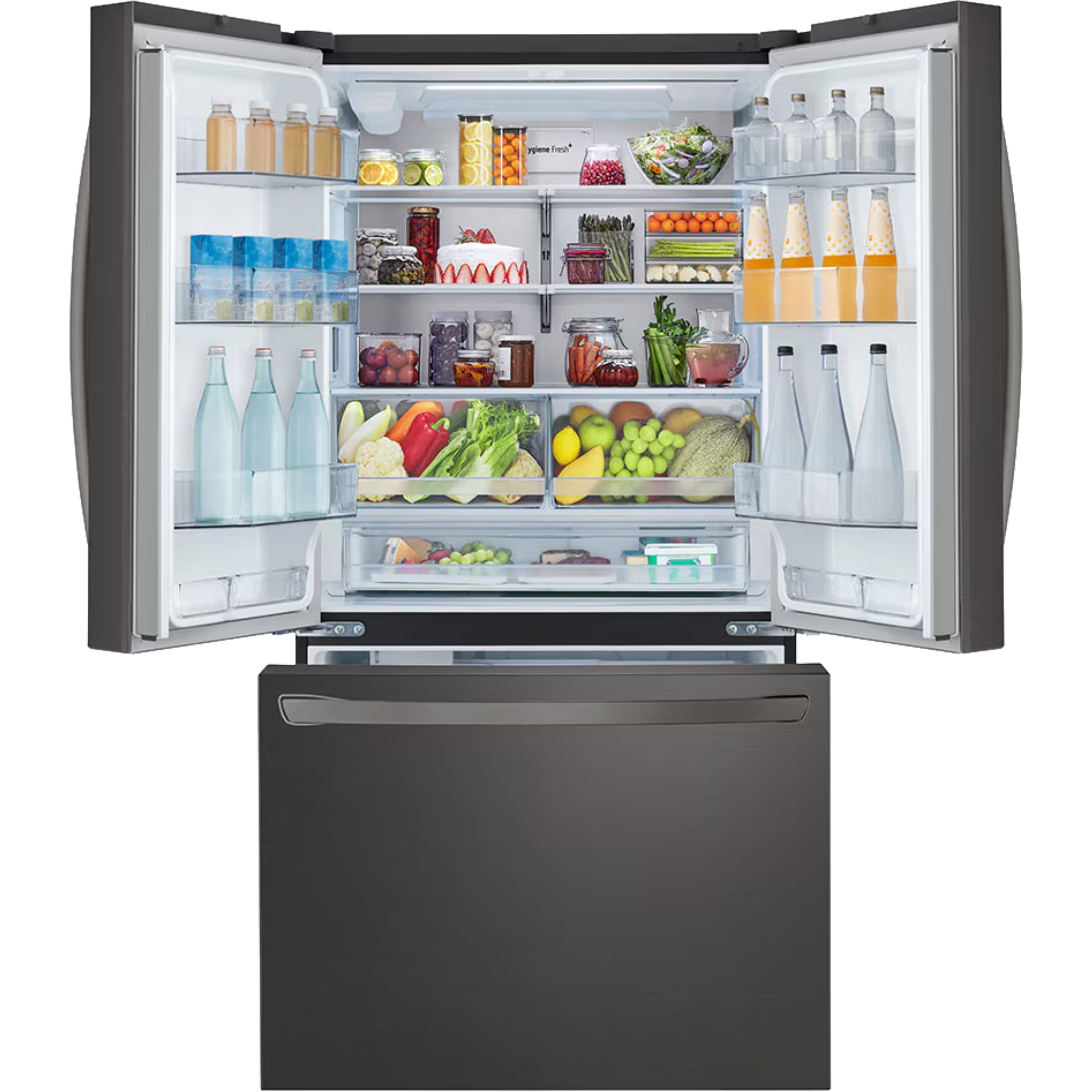 מקרר 3 דלתות מקפיא תחתון 750 ליטר LG GR-B278SE עם התקן שבת מובנה - גימור נירוסטה מושחרת אחריות ע