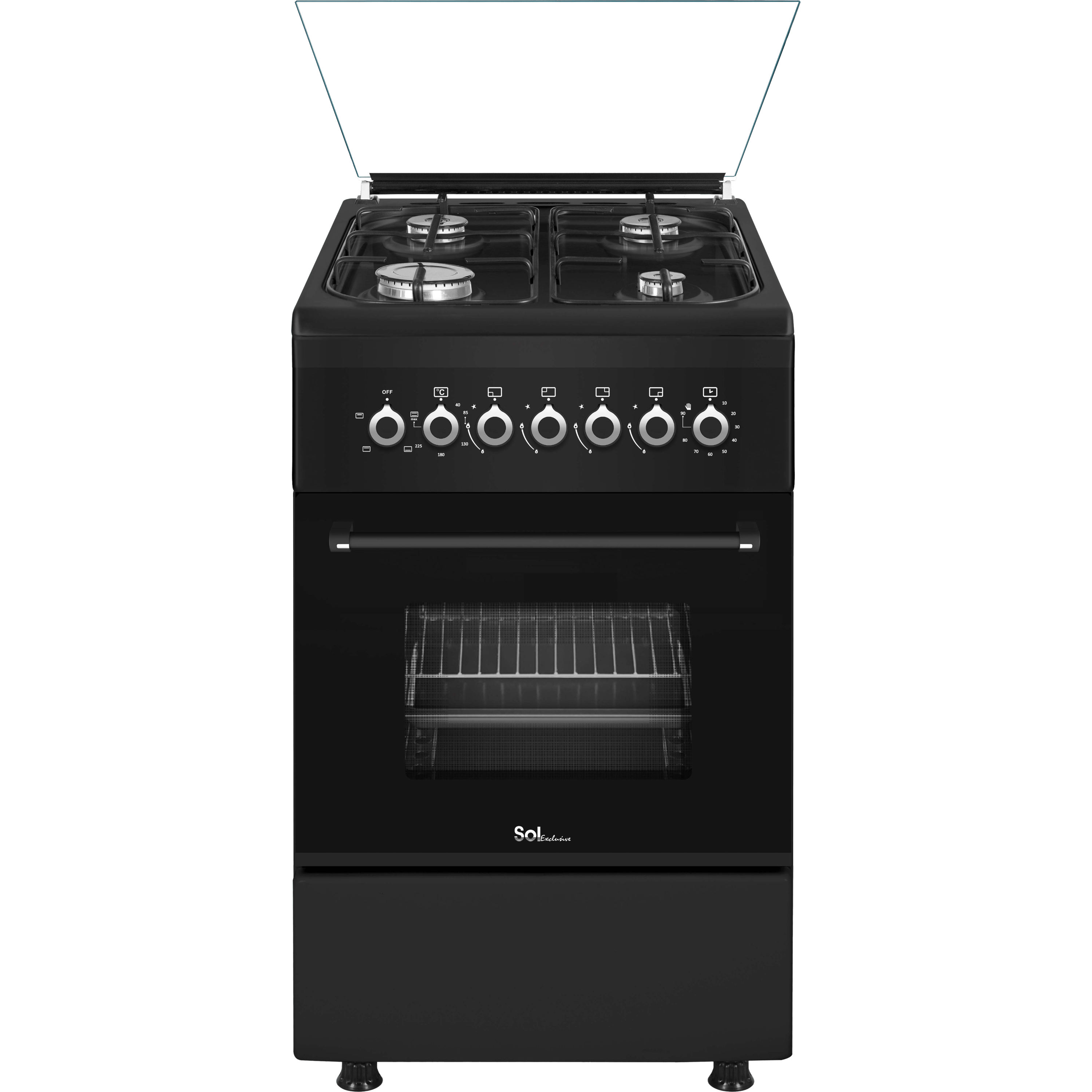 תנור משולב כיריים גז צר Sol GSB56SF - גימור שחור אחריות ע