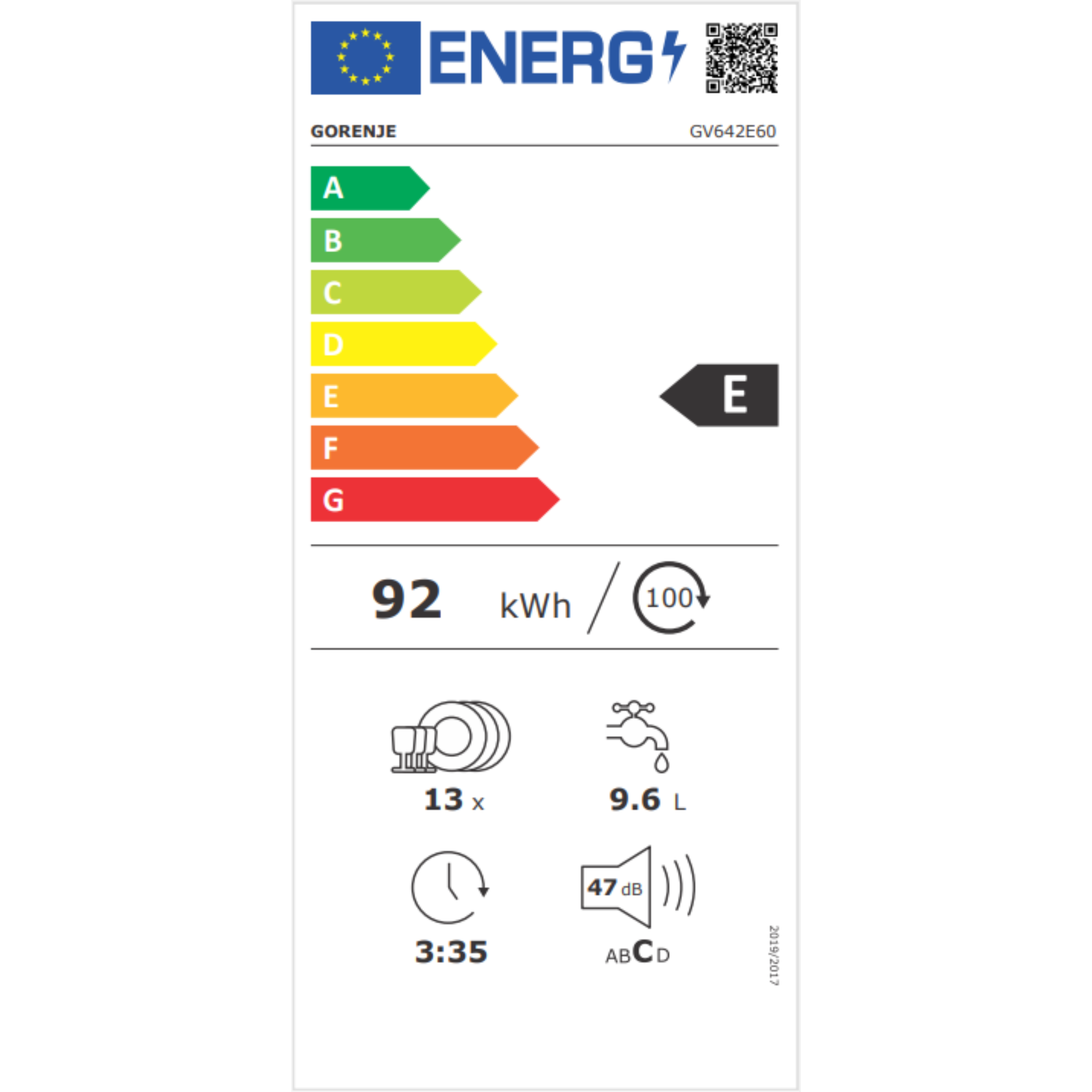 מדיח כלים אינטגרלי 13 מערכות כלים Gorenje GV642E60 - אחריות ע