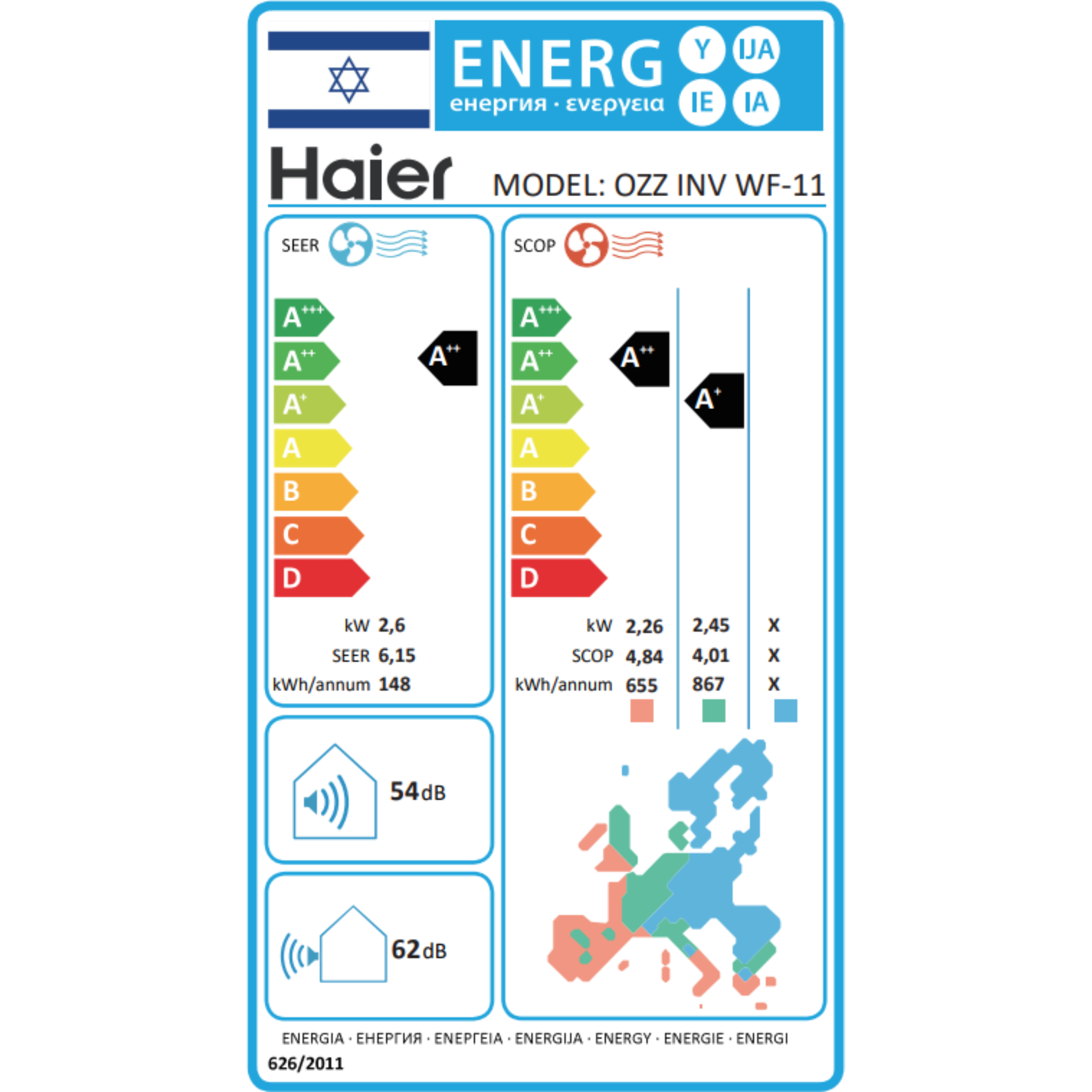 מזגן עילי Haier OZZ 11 Inverter Wifi - צבע לבן חמש שנות אחריות ע
