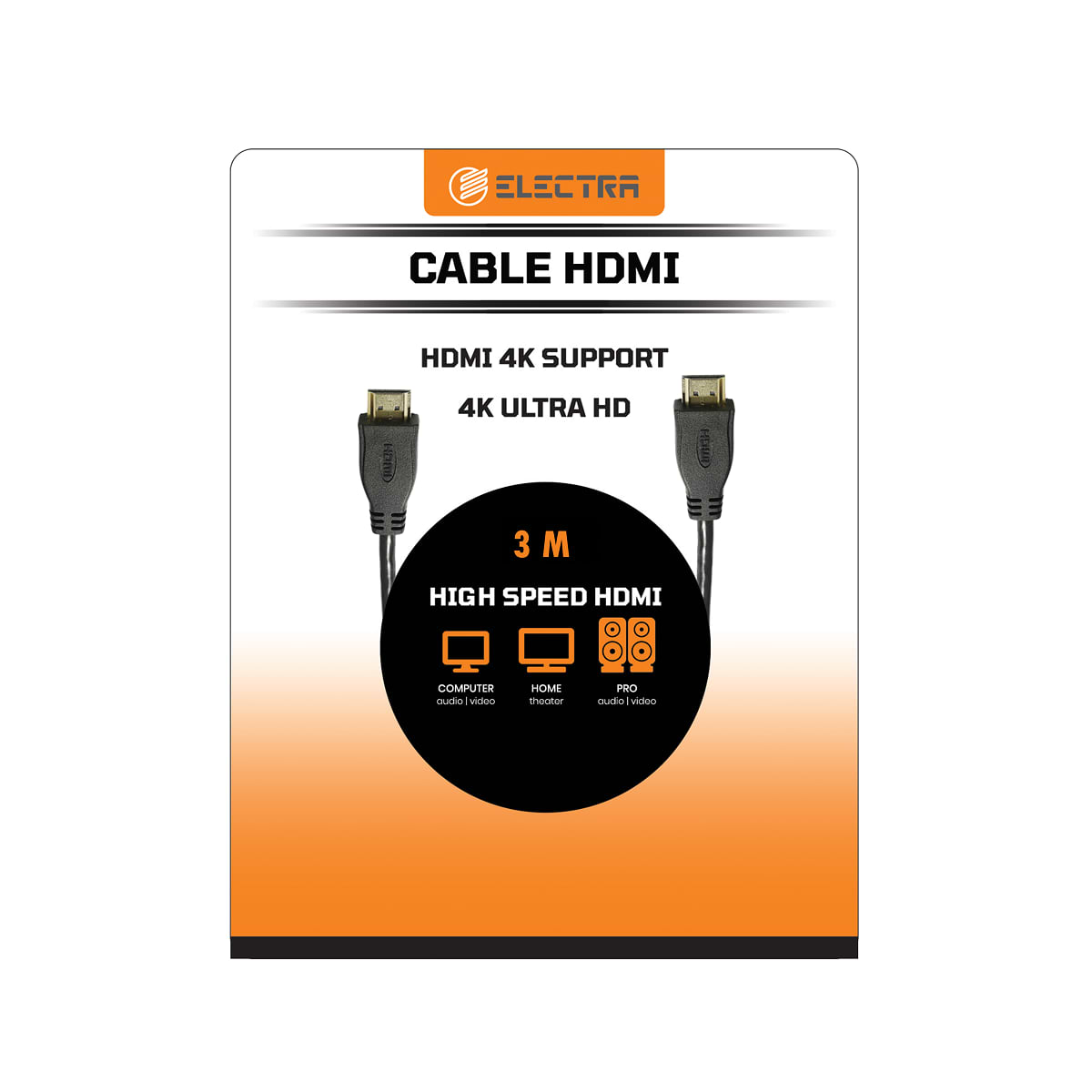 כבל HDMI 4K אלקטרה דגם Electra CH3 - אורך 3 מטר