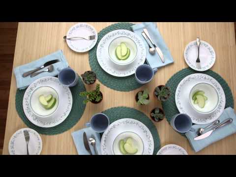 סט צלחות קורל 24 חלקים ל-8 סועדים דגם Country Cottage תוצרת קורנינג ארה