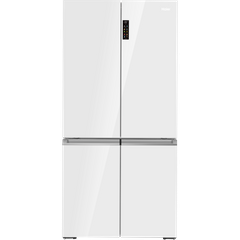 מקרר 4 דלתות מקפיא תחתון 681 ליטר Haier HRF 825FW עם יצרן קרח חשמלי והתקן שבת מובנה - גימור זכוכית לבנה אחריות ע"י היבואן הרשמי