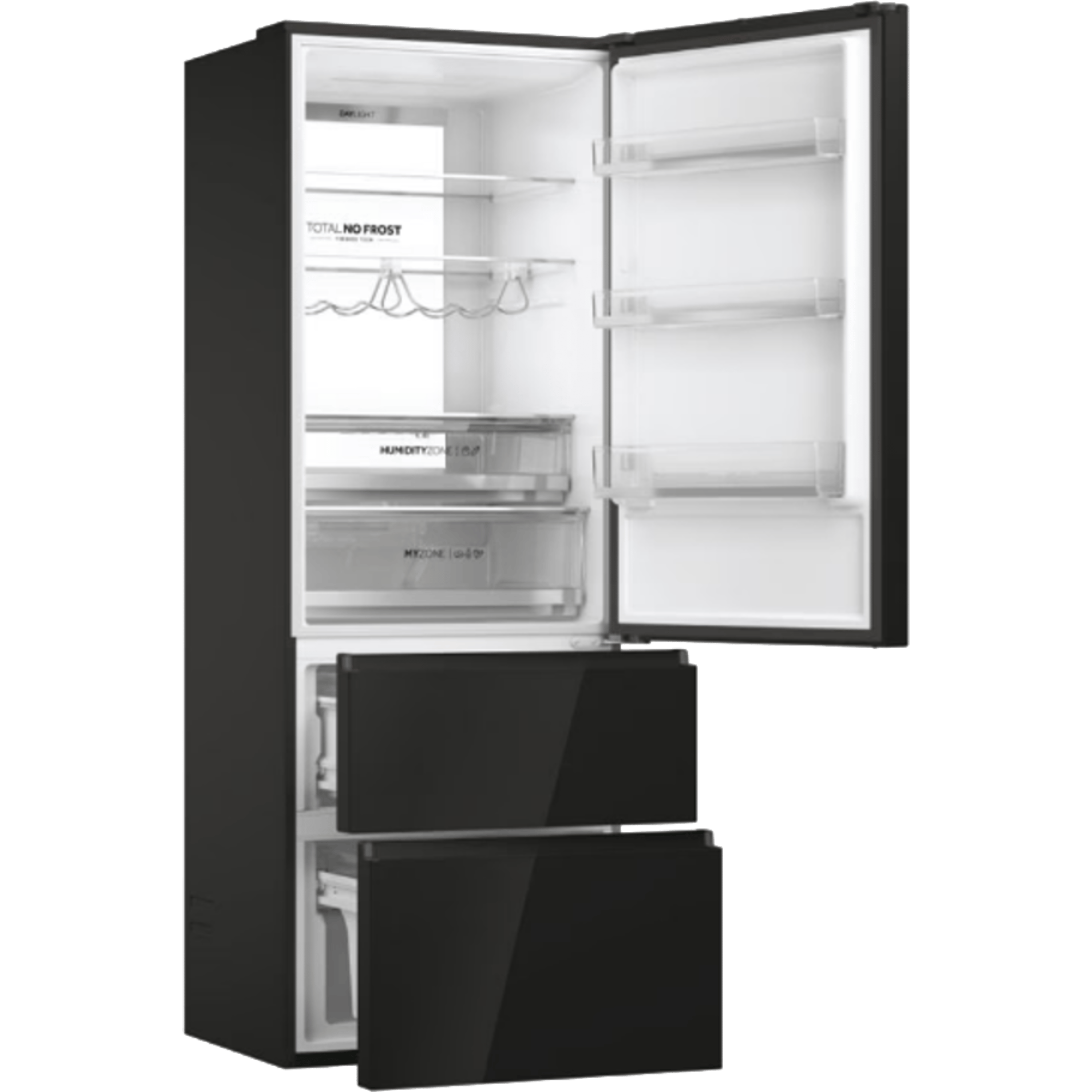 מקרר מקפיא תחתון 3 דלתות 483 ליטר נטו Haier HTW7720DNGB - גימור זכוכית שחורה אחריות ע