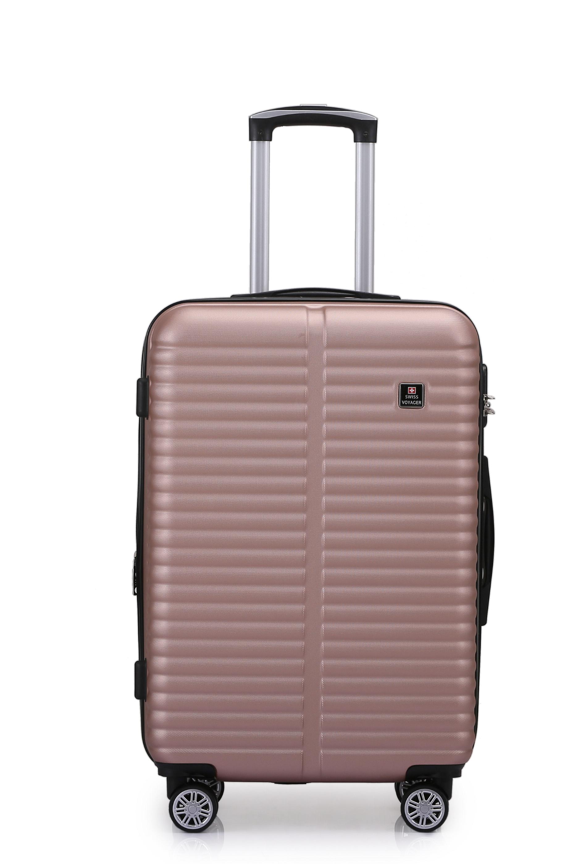 סט מזוודות קשיחות 3 יחידות מידות 28|24|20 אינץ' דגם London צבע רוז גולד Swiss Voyager - תיק איפור במתנה