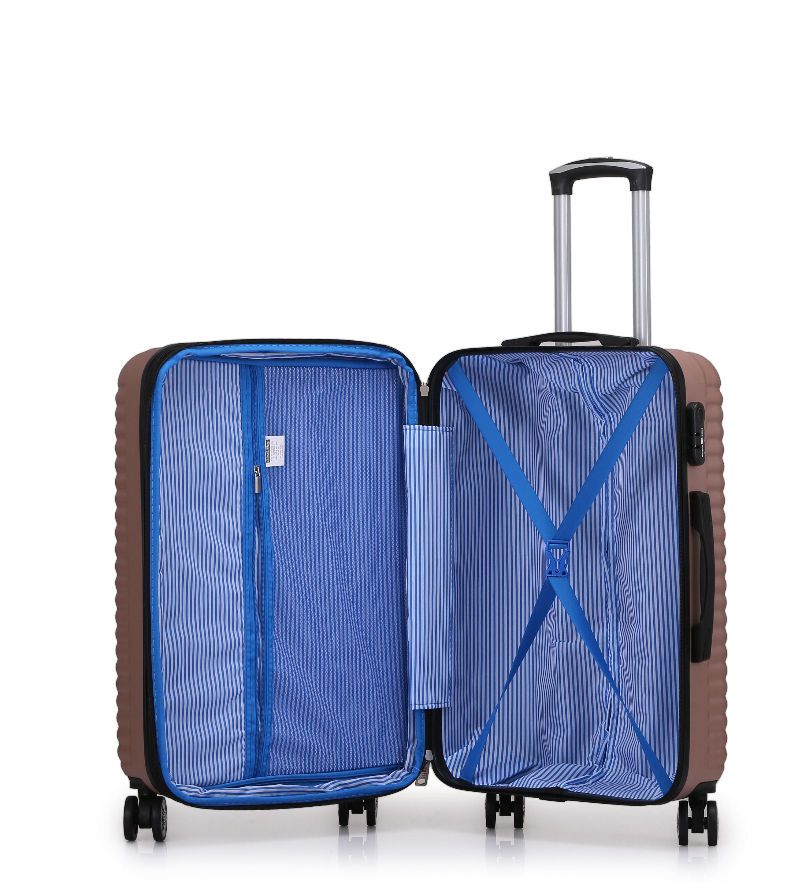 סט מזוודות קשיחות 3 יחידות מידות 28|24|20 אינץ' דגם London צבע רוז גולד Swiss Voyager - תיק איפור במתנה