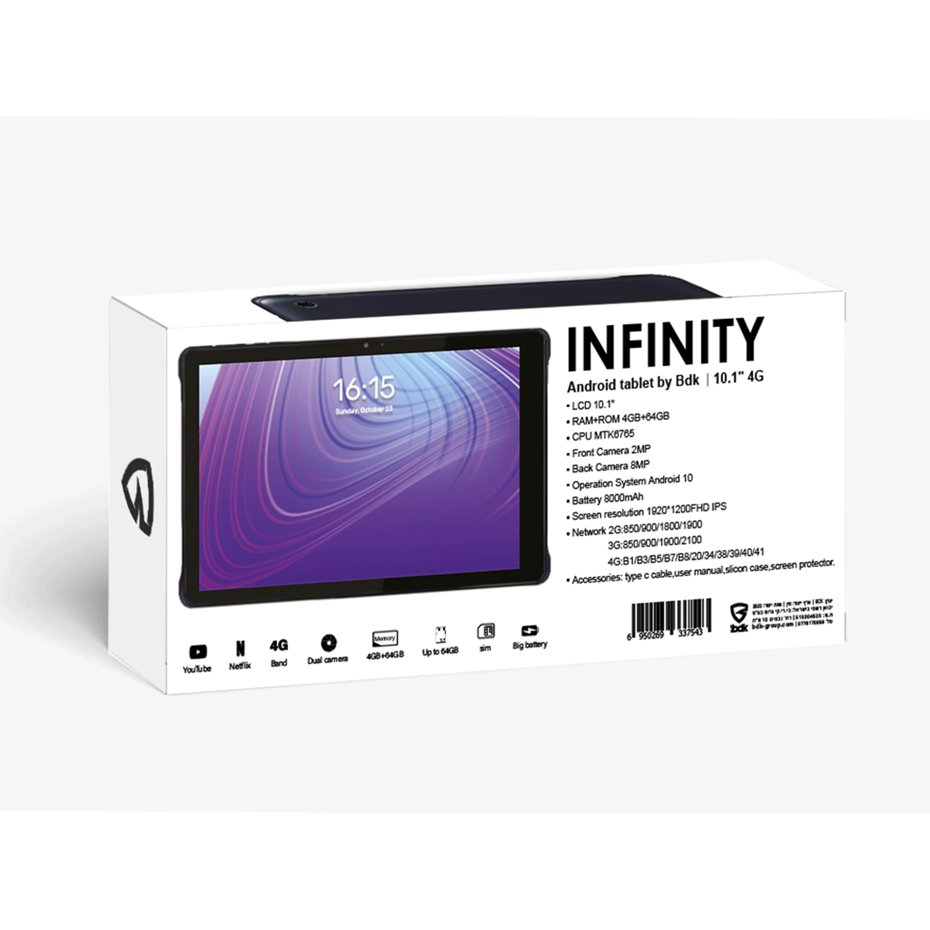 טאבלט 4G עם מודם סלולרי BDK Infinity 10.1