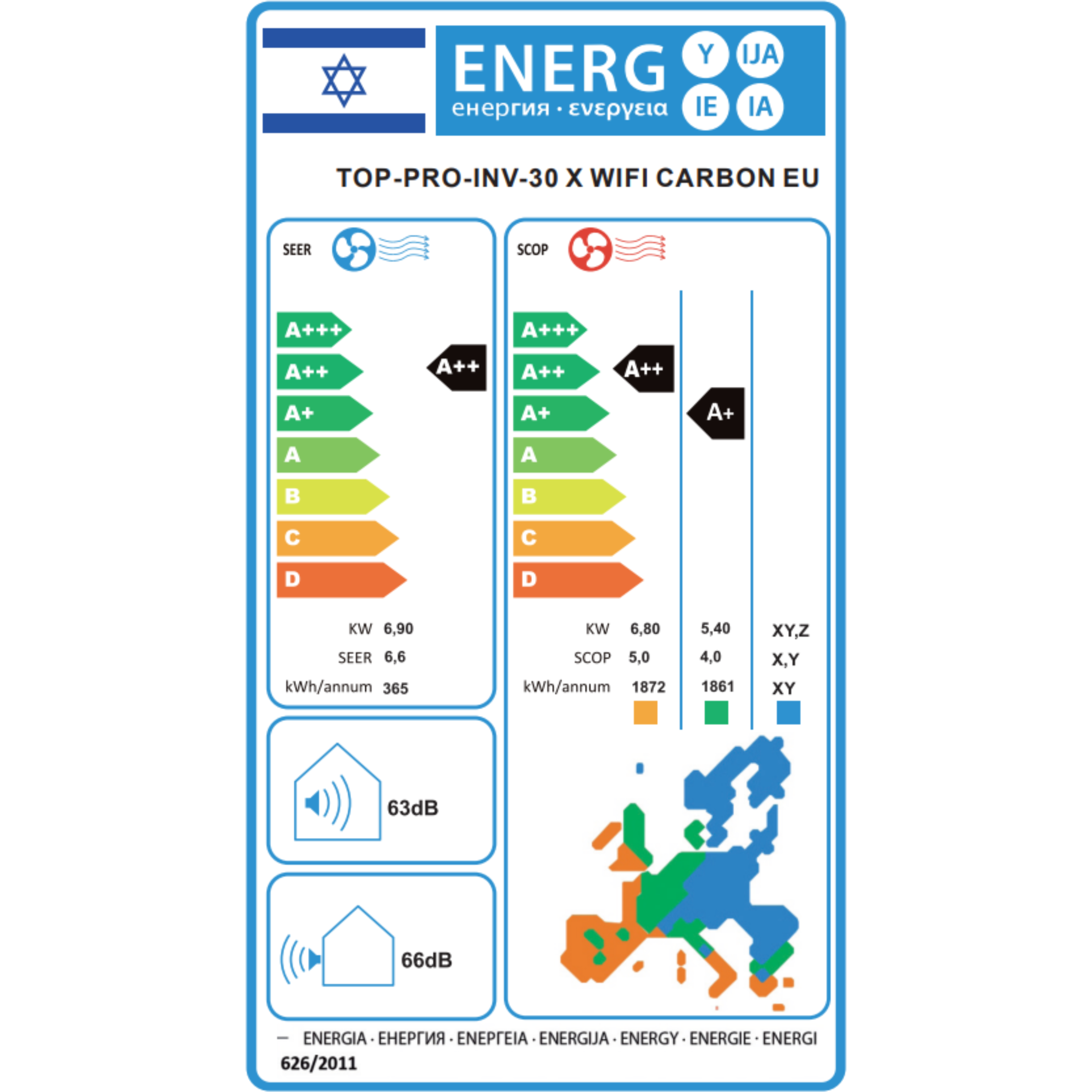 מזגן עילי Tornado Top-Pro-Inverter-30 X Wifi Carbon - צבע שחור שבע שנות אחריות ע