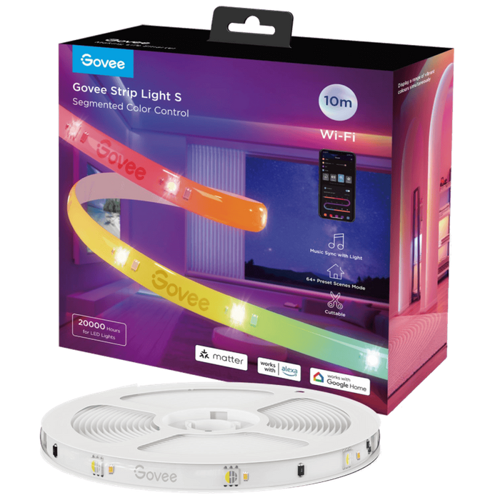 פס תאורה LED באורך 10 מטרים עם ציפוי מגן Govee RGBIC Strip Light S - צבע לבן שנה אחריות עי היבואן הרשמי