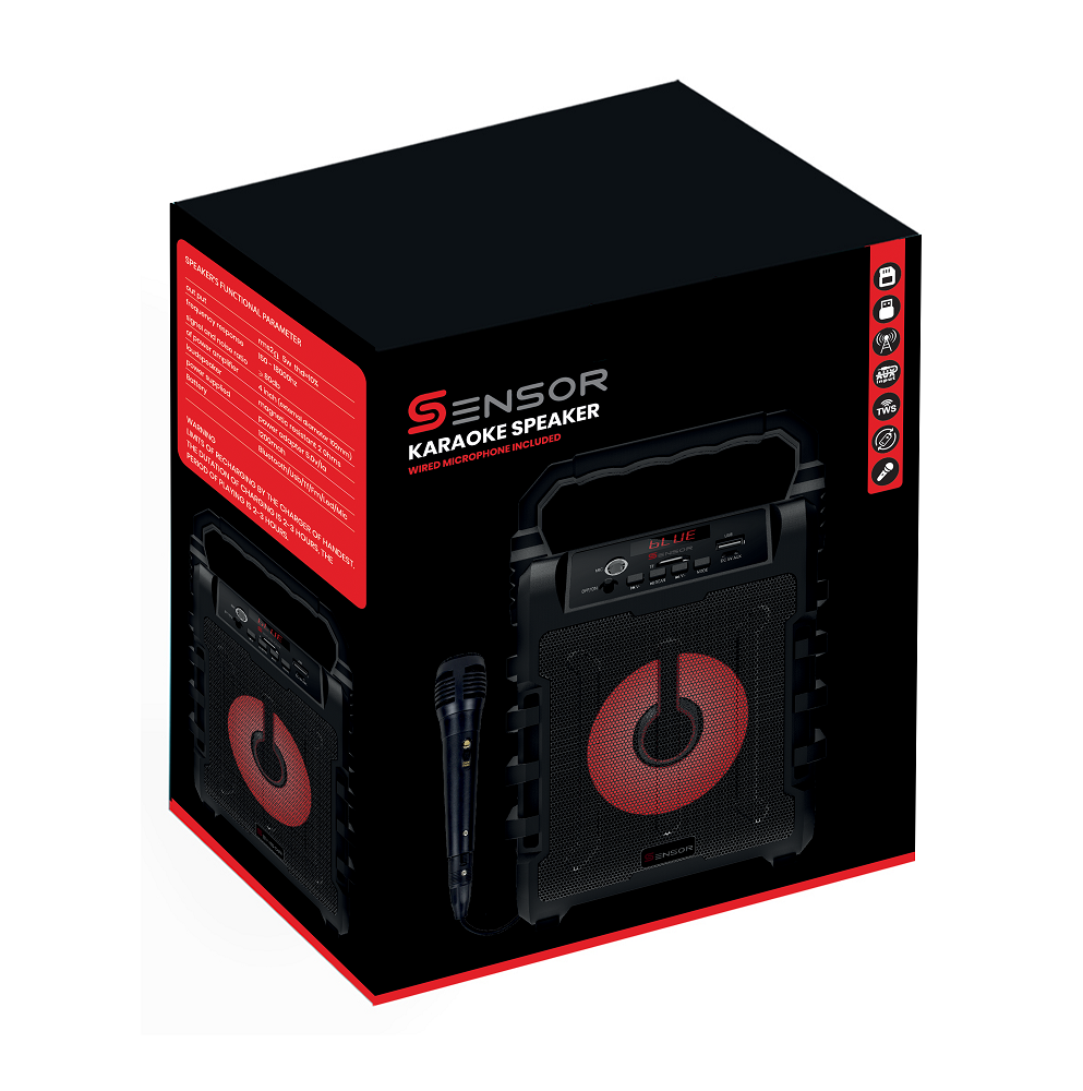 בידורית סנסור ''4.5 עם מיקרופון חוטי דגם Sensor Sk 4.5 צבע שחור שנה אחריות 