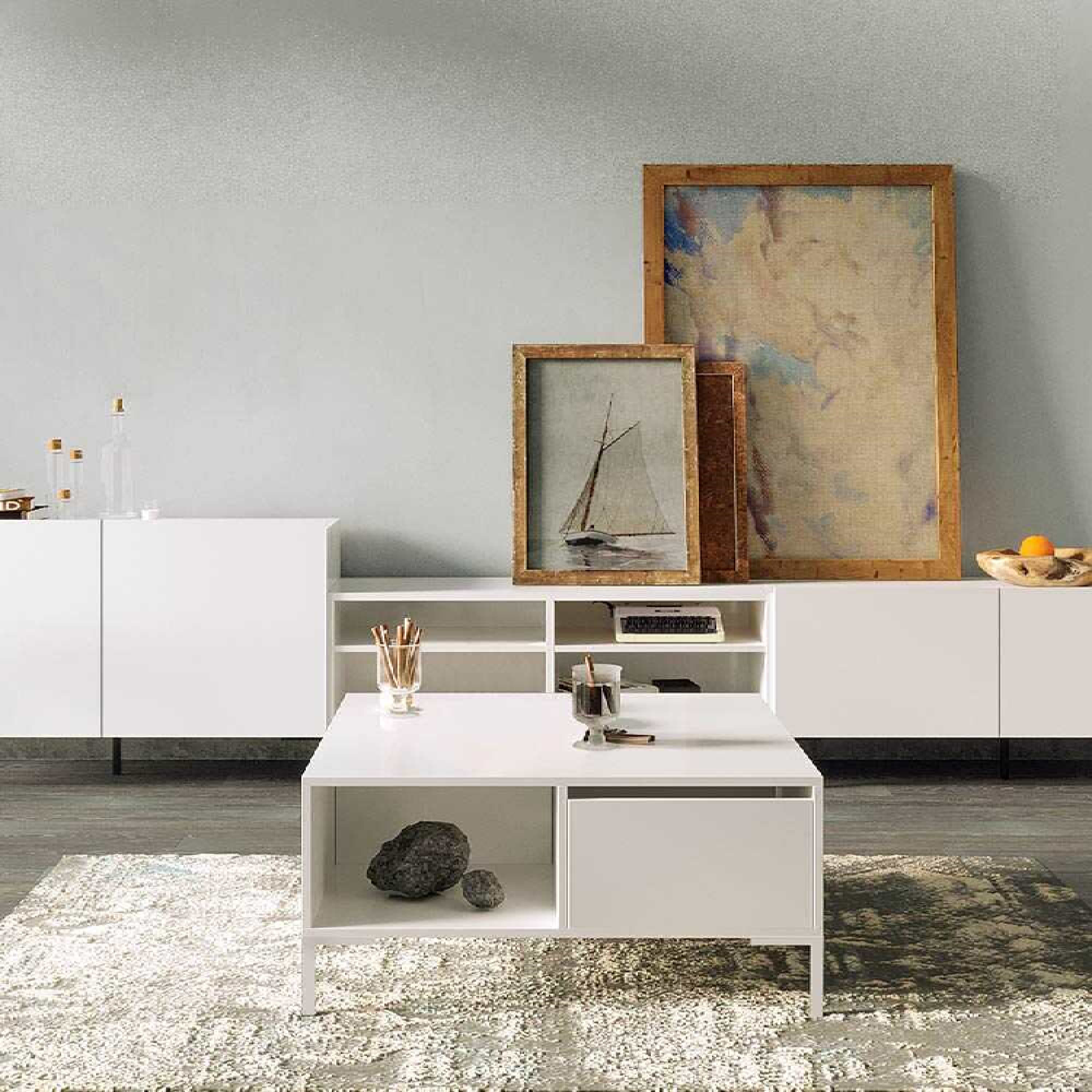 שולחן סלון עם מגירה צבע לבן דגם Homax Kent SHP-660