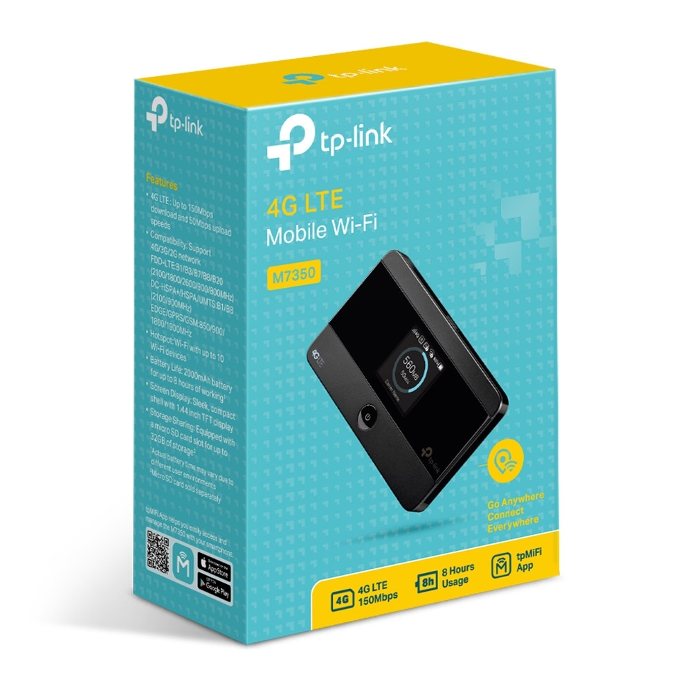 ראוטר אלחוטי TP-Link M7350 4G LTE Mobile WiFi - בצבע שחור שלוש שנות אחריות ע
