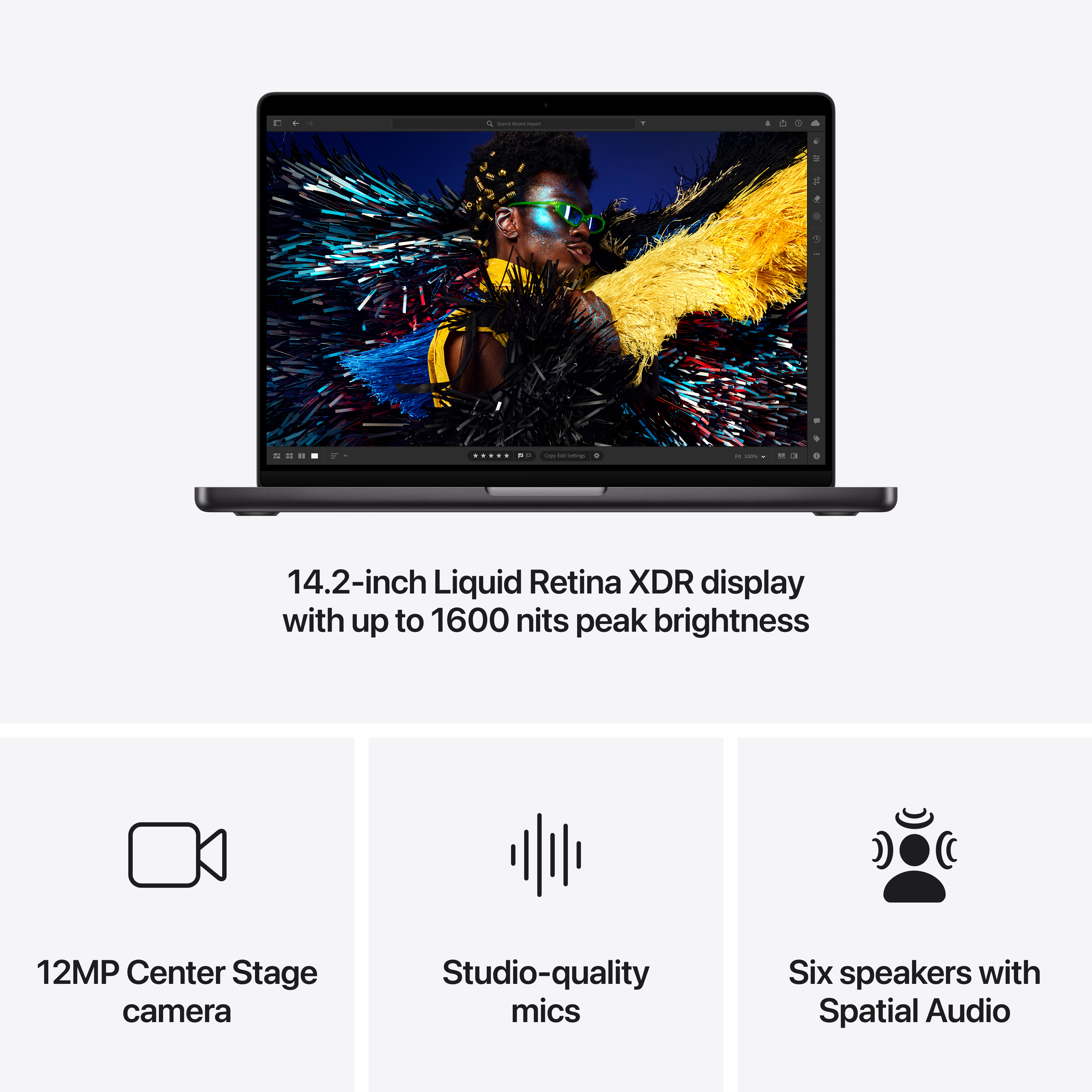 מחשב נייד Apple MacBook Pro 14 - Z1FE0019W M4 Pro chip 12‑core CPU and 16‑core GPU 1TB SSD 24GB RAM - צבע שחור חלל שנה אחריות ע