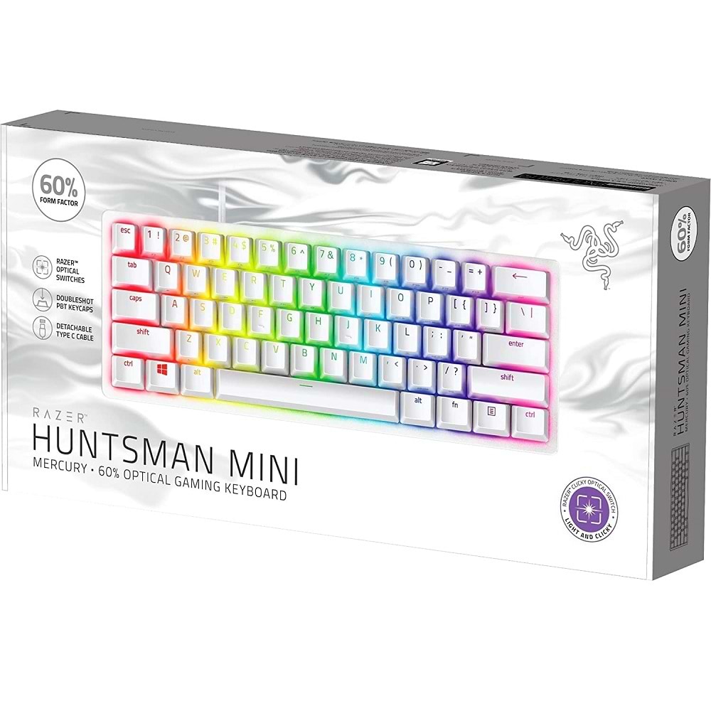 מקלדת גיימינג מכנית חוטית Razer Huntsman Mini Red Switchs - צבע לבן שנתיים אחריות ע