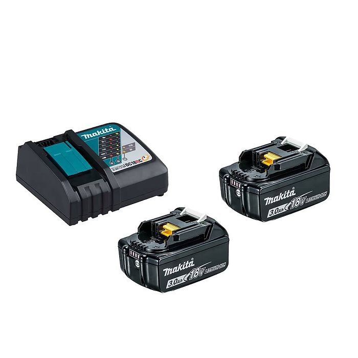 סט 2 סוללות 18V 3Ah דגם BL1830 ומטען מהיר DC18RC מבית Makita