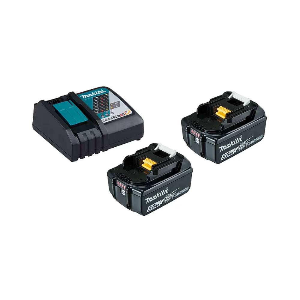 מארז 2 סוללות 18V 5Ah דגם BL1850 ומטען מהיר DC18RC מבית Makita