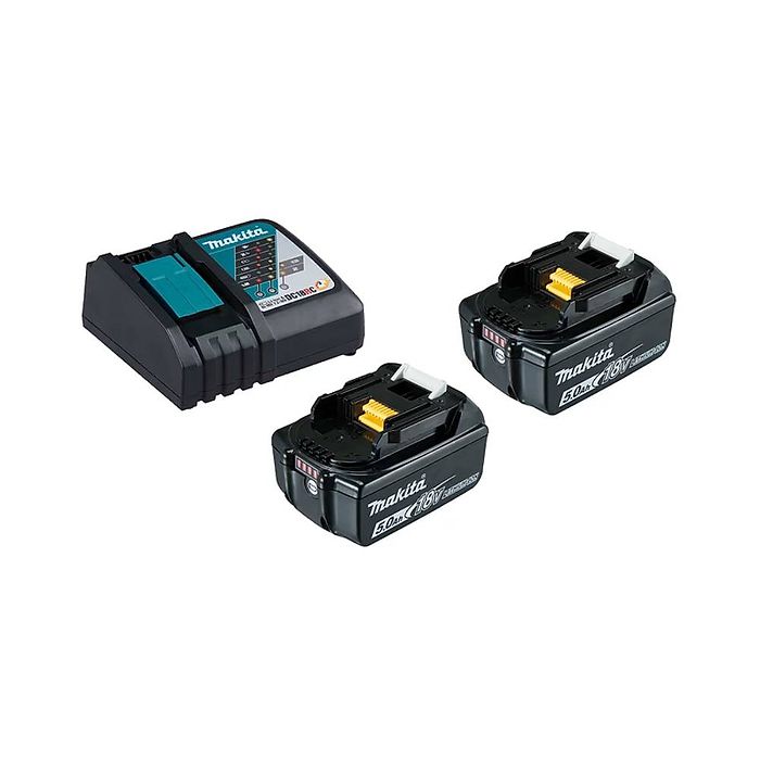 מארז 2 סוללות 18V 5Ah דגם BL1850 ומטען מהיר DC18RC מבית Makita