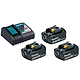מארז 3 סוללות 18V 3Ah דגם BL1830 ומטען מהיר DC18RC מבית Makita
