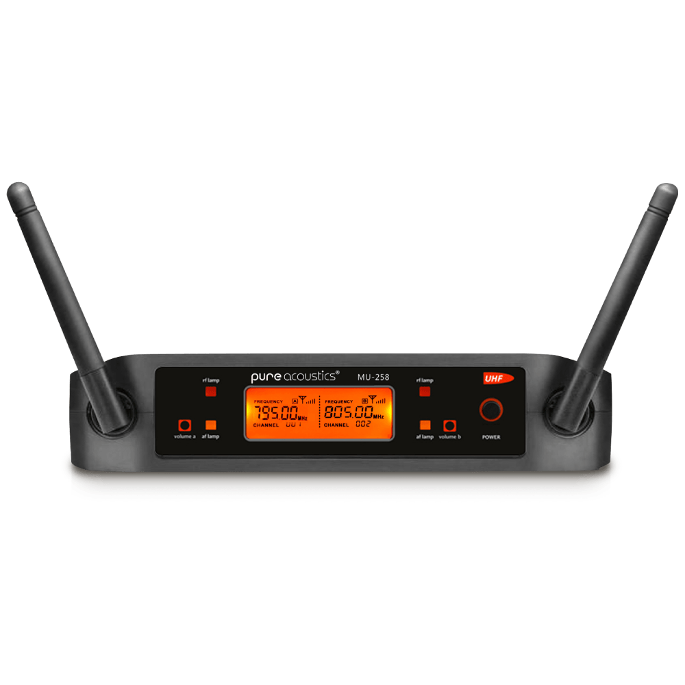 זוג מיקרופונים אלחוטיים Pure Acoustics MU258 UHF וכולל משדר אלחוטי - צבע שחור שנה אחריות ע