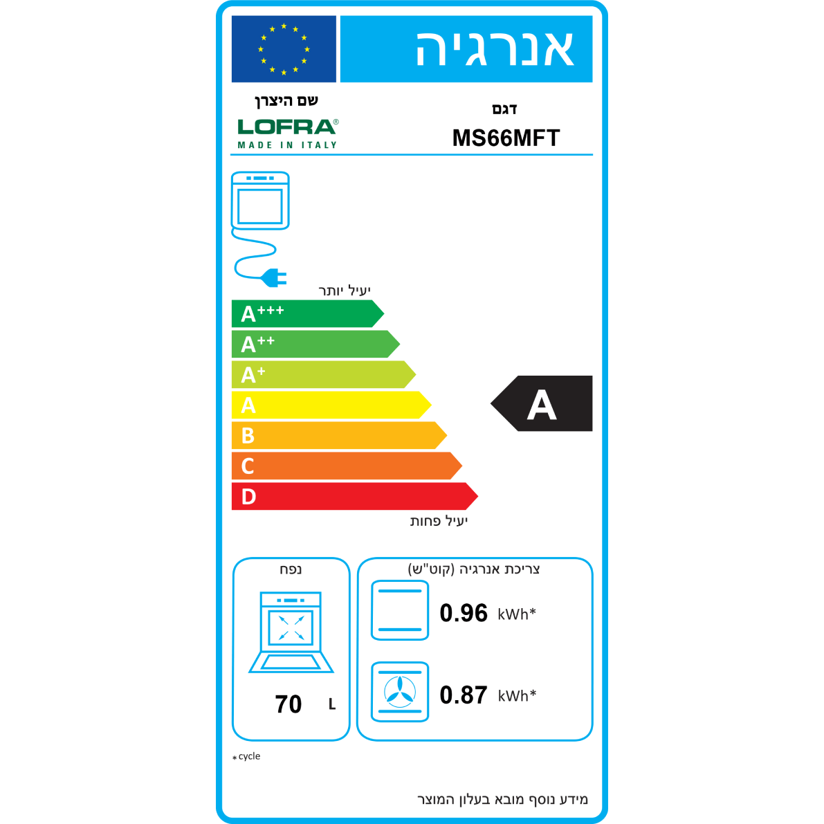 תנור משולב דו תאי LOFRA MSNUD66MFEQCI שחור-אחריות יבואן רשמי 