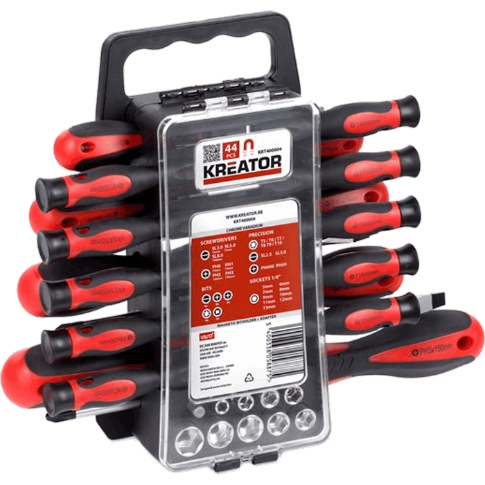 סט מברגים 44 חלקים מברגים עם בוקסות ובייטים Kreator Varo KRT400004 - שנה אחריות עי היבואן הרשמי 