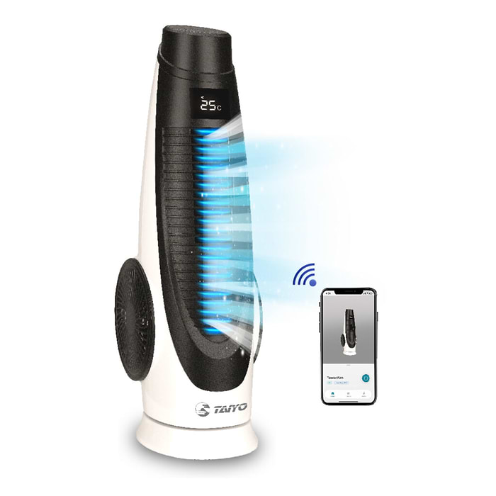 מאוורר מגדל עוצמתי עם Taiyo tenpu-90 wifi - צבע לבן בשילוב שחור אחריות ע"י היבואן הרשמי 