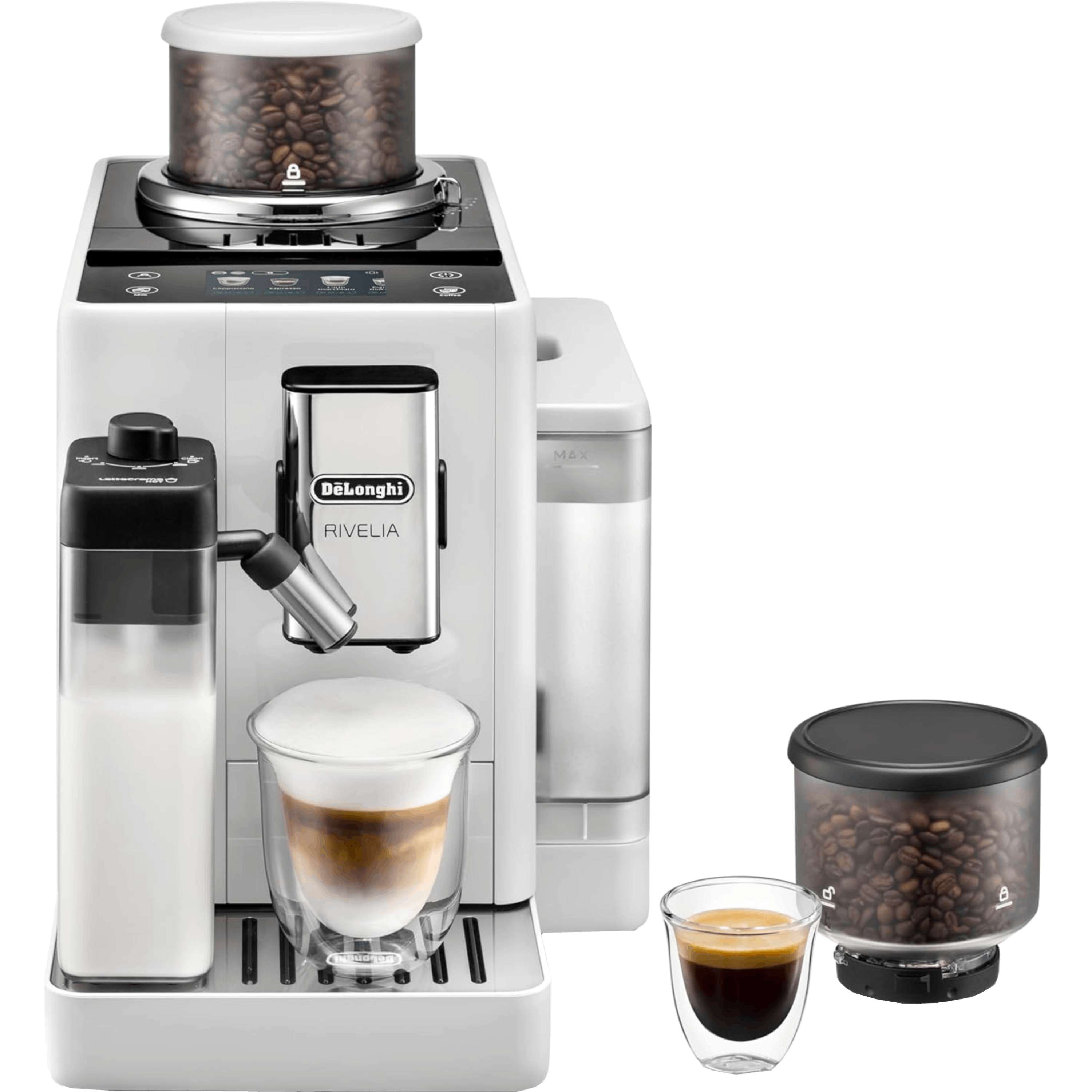מכונת קפה אספרסו אוטומטית Delonghi EXAM440.55.W Rivelia - צבע לבן שנתיים אחריות ע