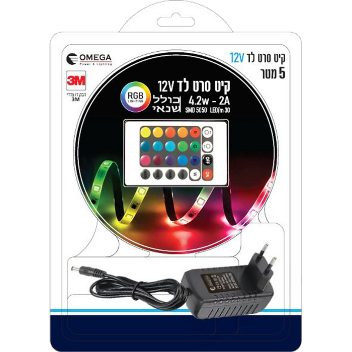קיט סרט לד 5 מ' ללא שליטה דרך הסלולר OMEGA IP20 RGB