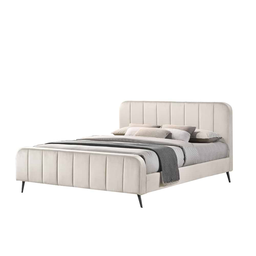 מיטה זוגית 160 בד קטיפה אושרית Home Decor בצבע קרם