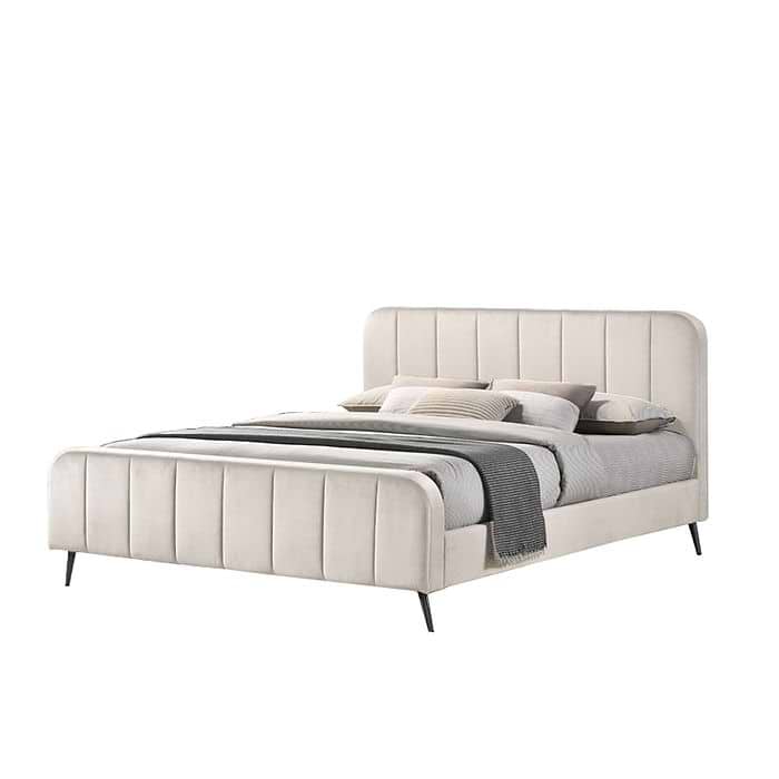 מיטה זוגית 160 בד קטיפה אושרית Home Decor בצבע קרם