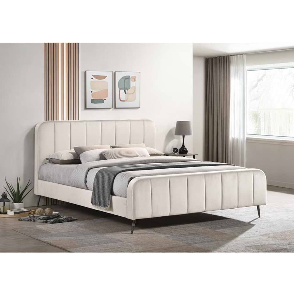 מיטה זוגית 160 בד קטיפה אושרית Home Decor בצבע קרם