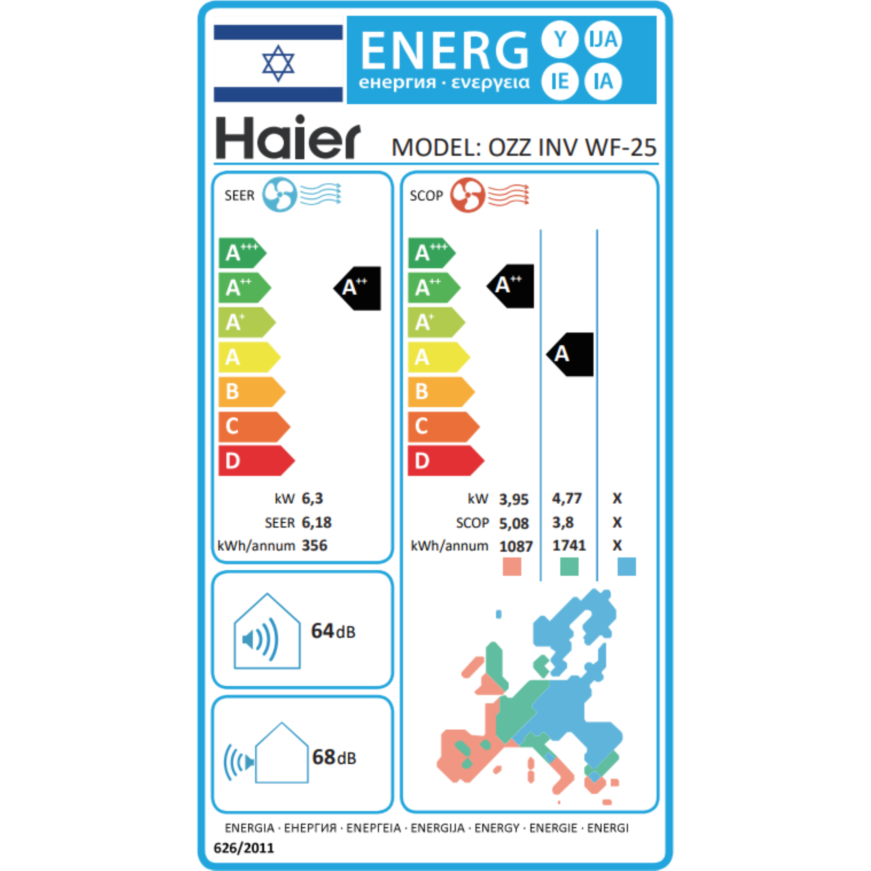 מזגן עילי Haier OZZ 25 Inverter Wifi - צבע לבן חמש שנות אחריות ע