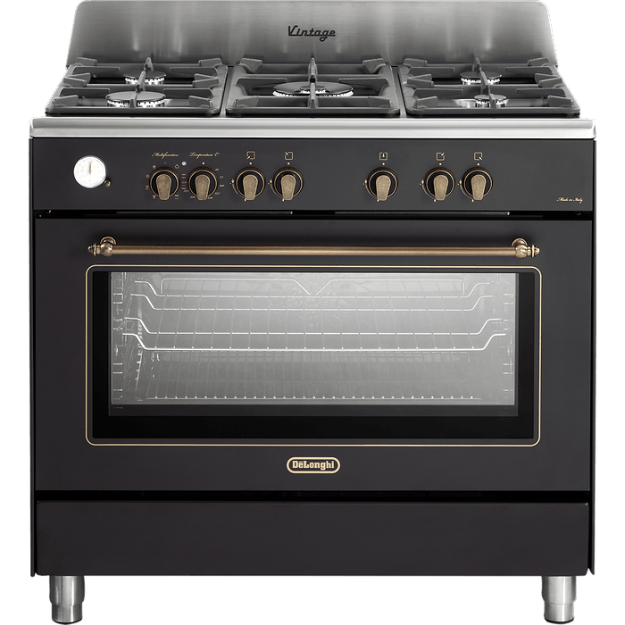 תנור משולב כיריים 5 להבות 90 סמ Delonghi Pema 965 C-IL תוצרת איטליה - גימור שחור אחריות עי היבואן הרשמי