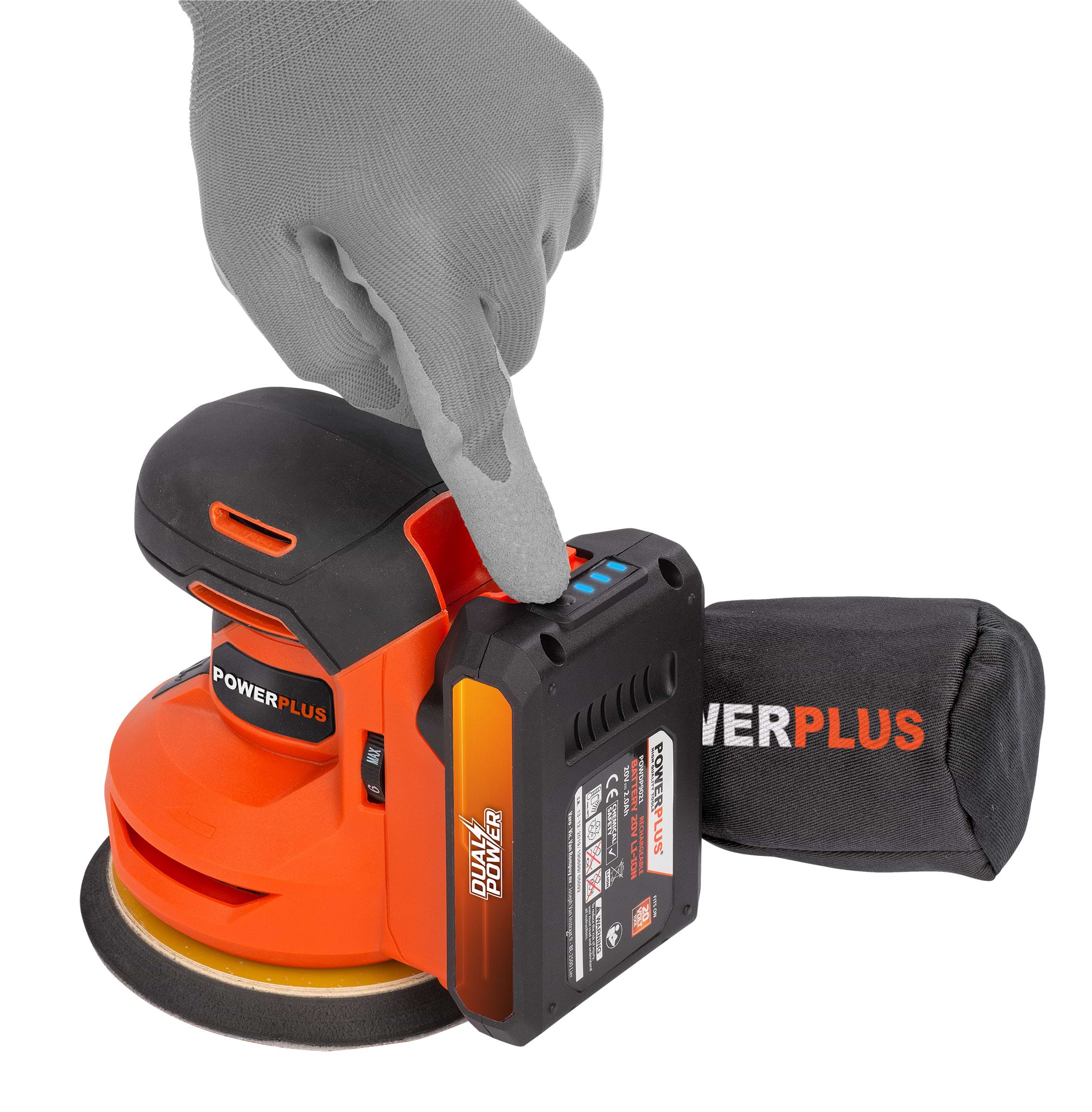 מלטשת אקסצנטרית 20V דגם POWERPLUS POWDP50400 - גוף בלבד