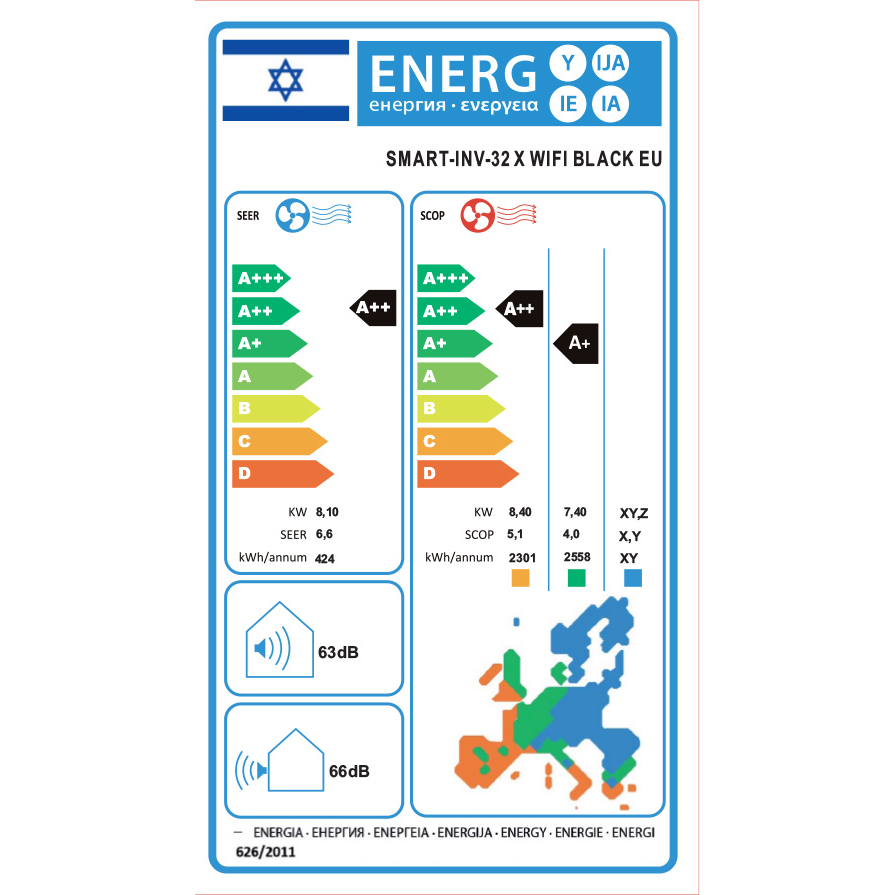 מזגן עילי Tornado Smart INV 32 X WIFI -גימור שחור מט חזית מראה 