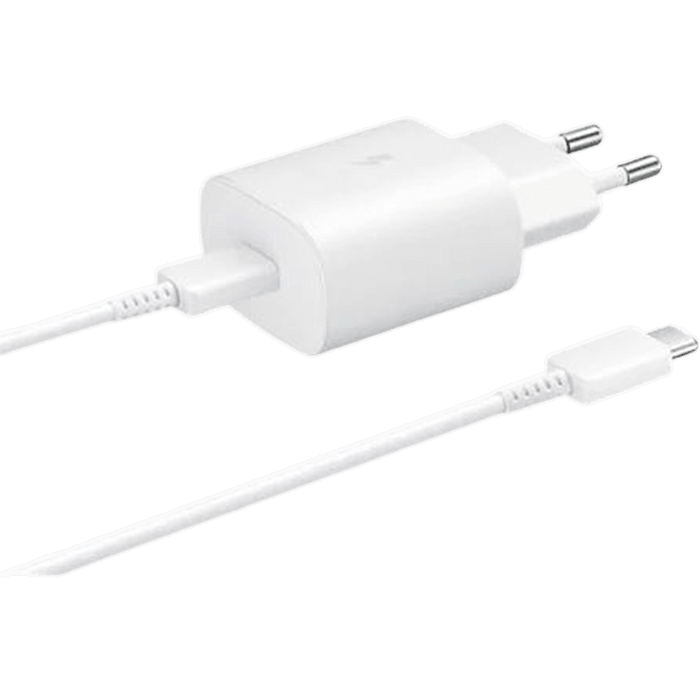 מטען קיר Samsung Super Fast Charger + כבל Type-C - צבע לבן שנה אחריות עי היבואן הרשמי