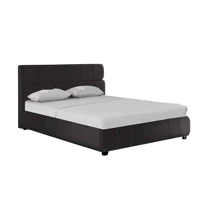 מיטה זוגית 140 190 עם ארגז מצעים ריפוד בד קווין Home Decor בצבע שחור