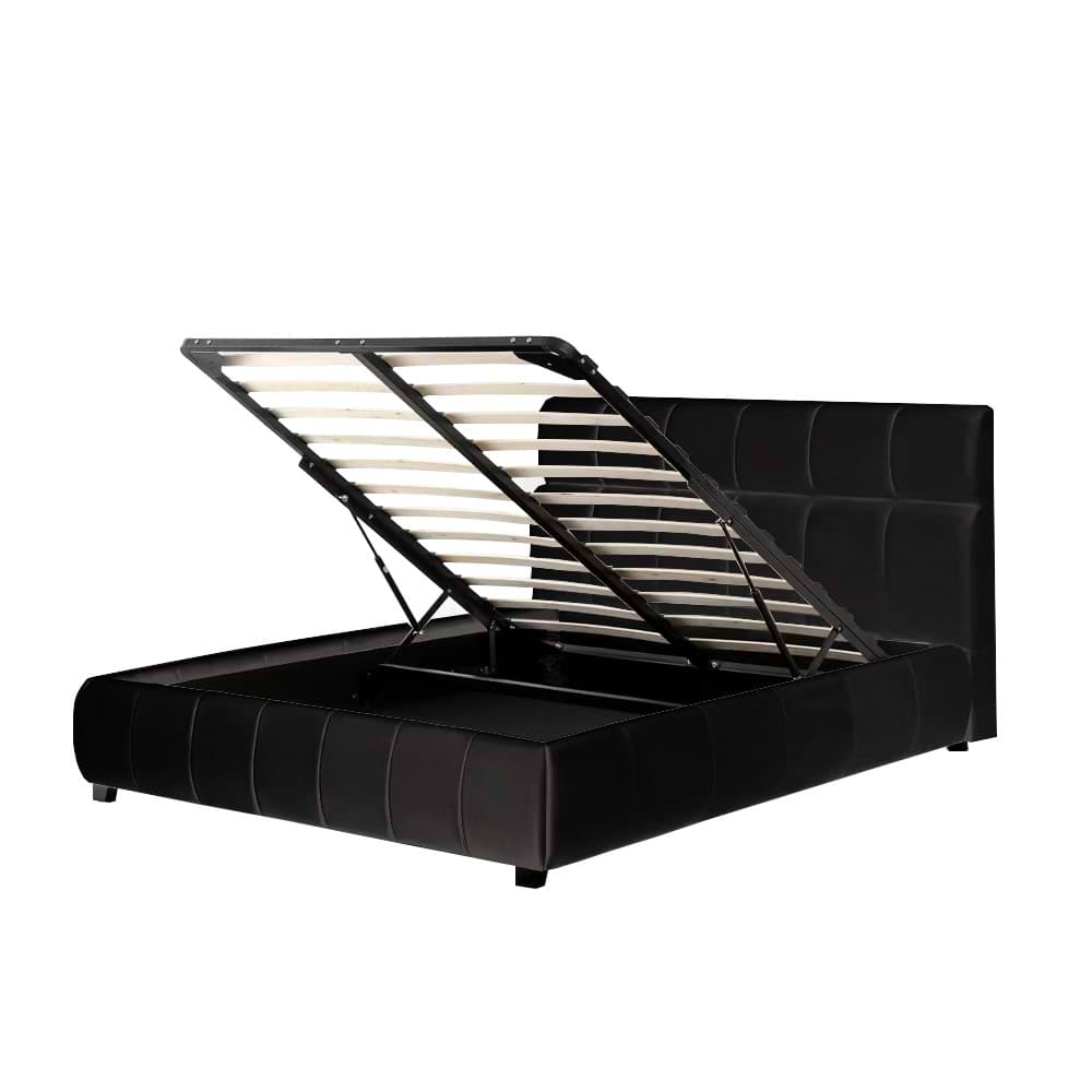 מיטה זוגית 140 190 עם ארגז מצעים ריפוד בד קווין Home Decor בצבע שחור