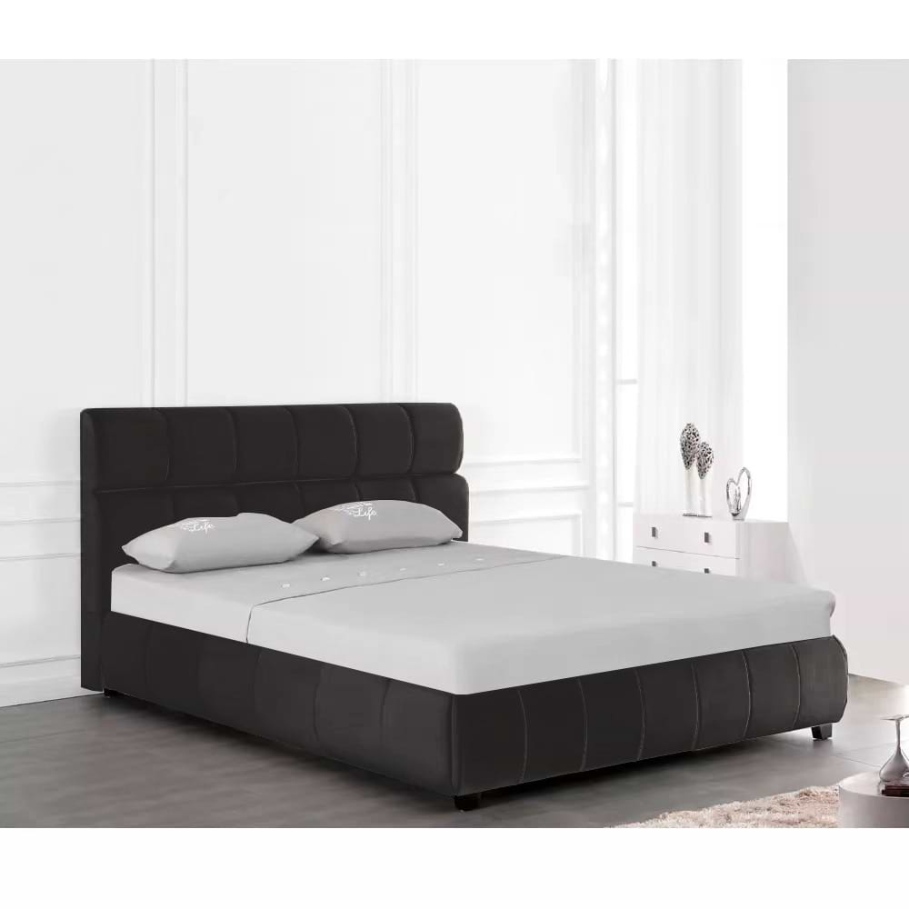 מיטה זוגית 140 190 עם ארגז מצעים ריפוד בד קווין Home Decor בצבע שחור