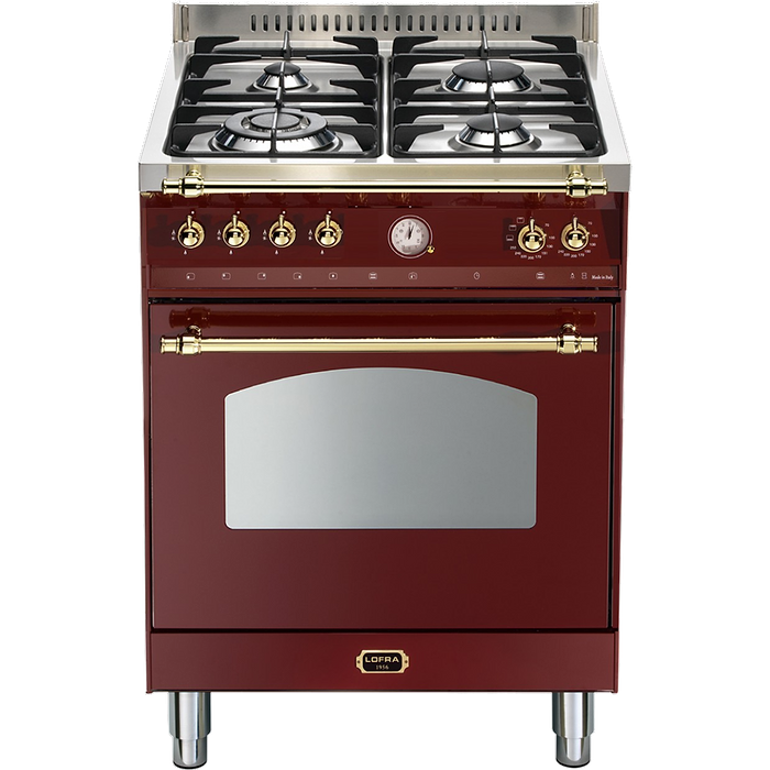 תנור אפייה 60 סמ משולב כיריים 4 להבות Lofra RR66MFT Gold תוצרת איטליה - צבע בורדו עם פירזול זהב אחריות עי היבואן הרשמי