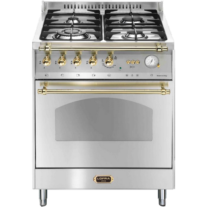 תנור אפייה 60 סמ משולב כיריים 4 להבות Lofra RS66MFTE/CI Gold תוצרת איטליה - צבע נירוסטה עם פירזול זהב אחריות עי היבואן הרשמי