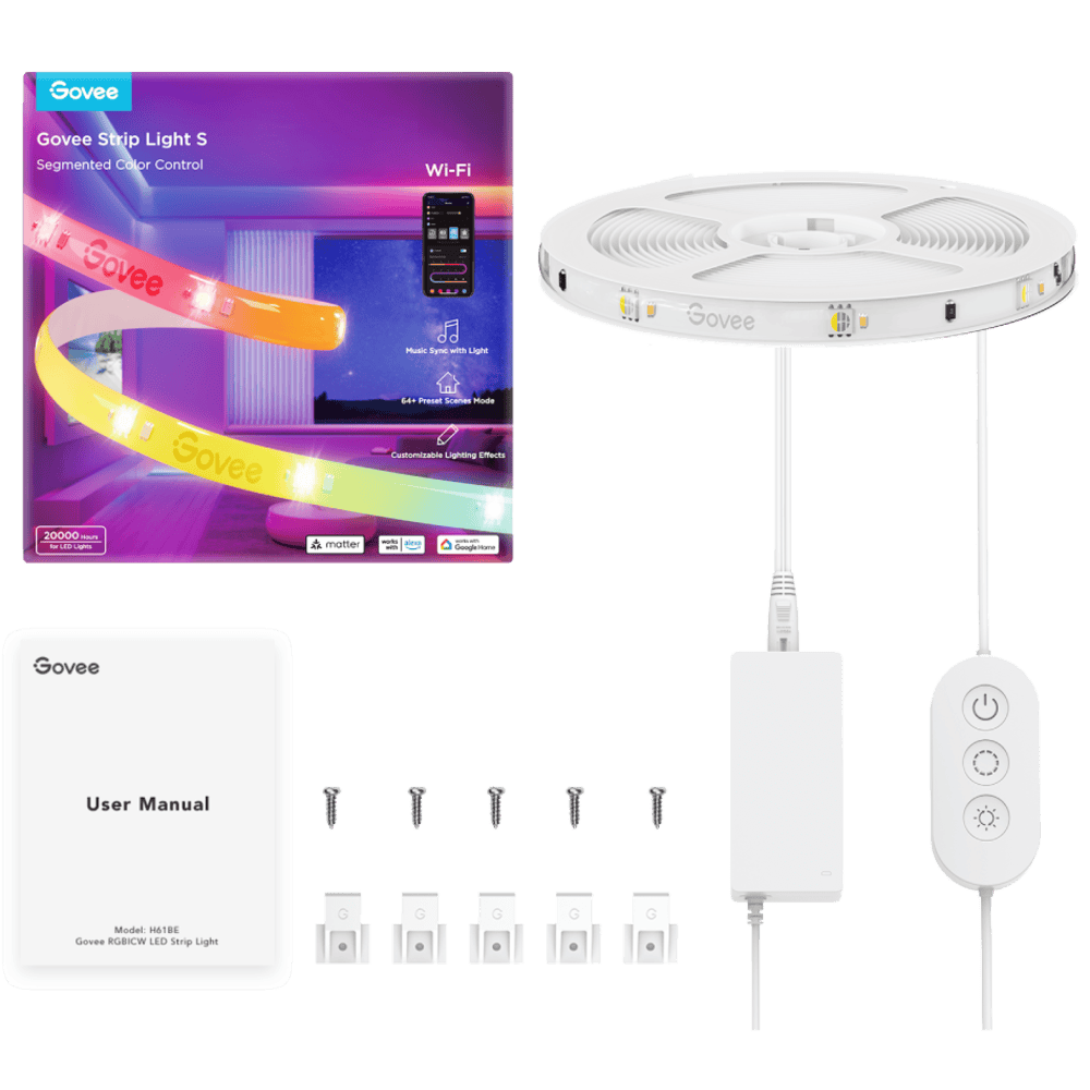 פס תאורה חכמה LED באורך 10 מטרים עם ציפוי מגן Govee RGBIC Strip Light S - צבע לבן שנה אחריות ע