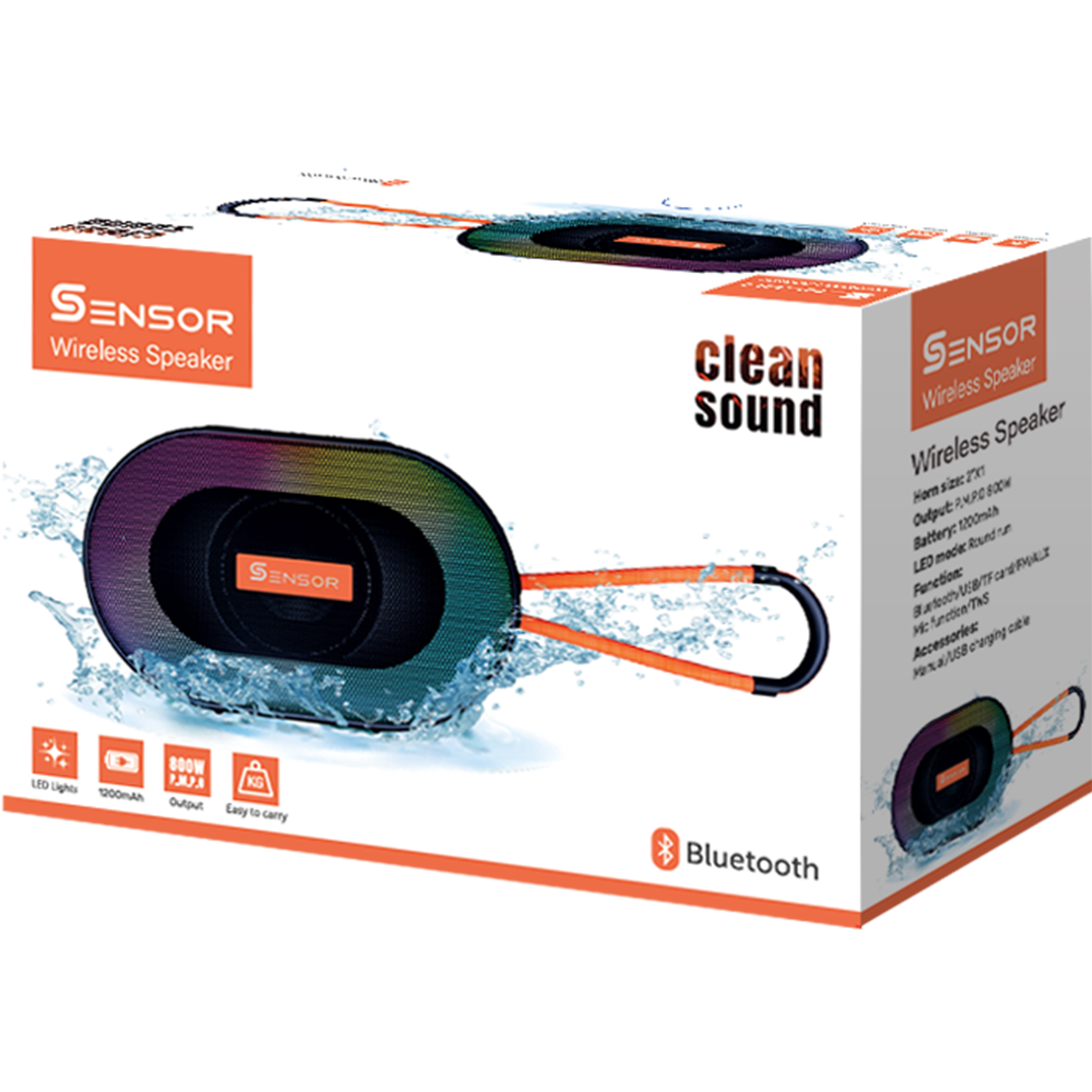 רמקול אלחוטי נייד עמיד למים Sensor S4 - צבע שחור שנה אחריות ע